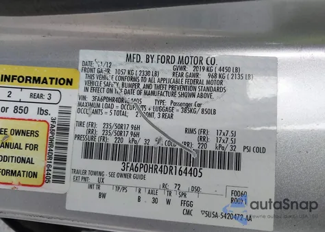 2013 Ford Fusion Se z USA, uszkodzony, nr VIN 3FA6P0HR4DR164405